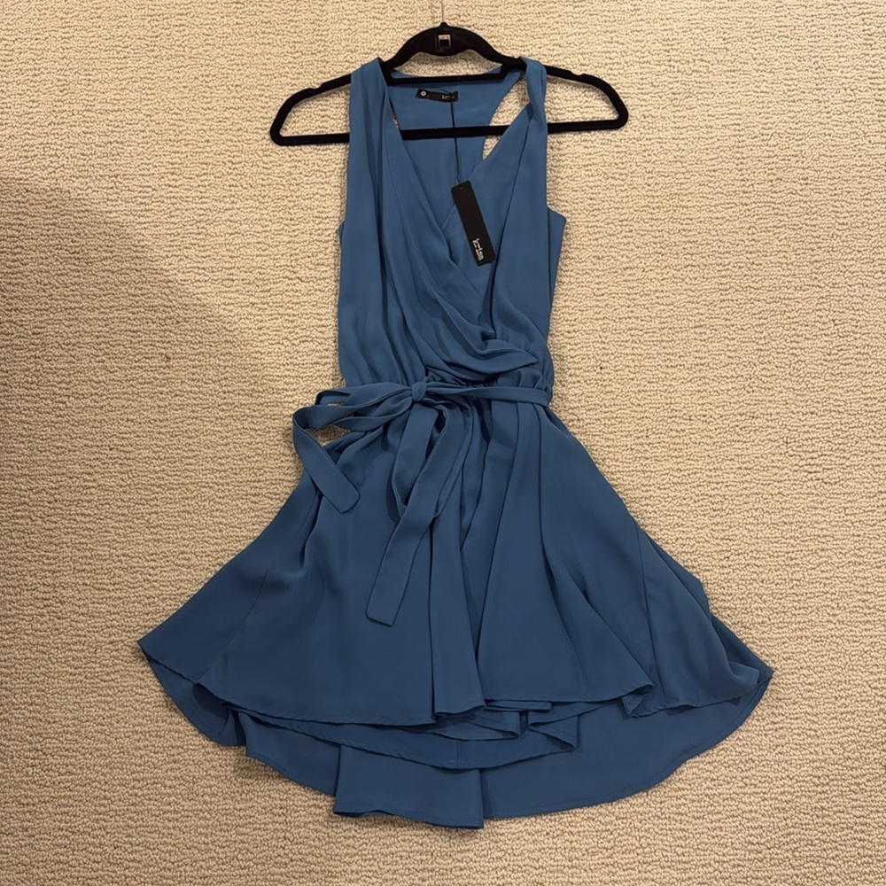Krisa Worn Once Blue Belted Mini Dress Size Small S - Picture 3 of 7
